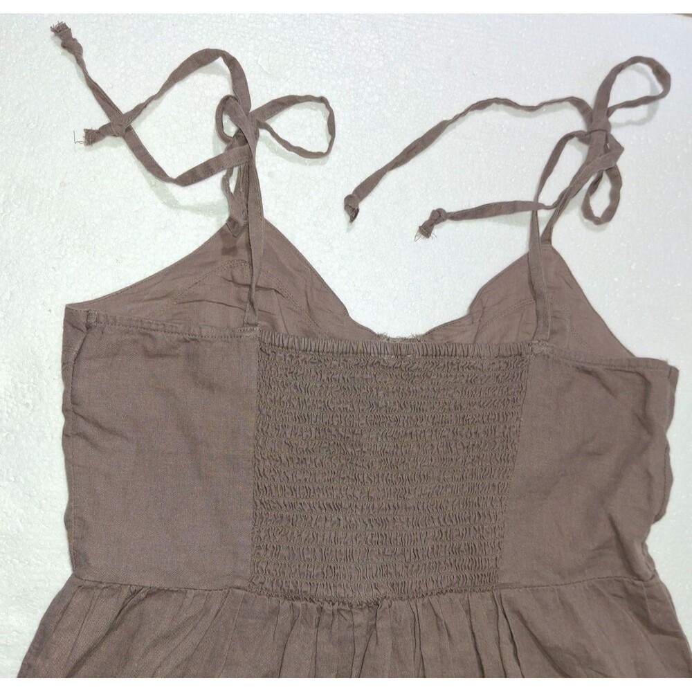 Aerie Brown Linen Blend Tie Shoulder Corset Button Front Short Sundress SZ Small - Picture 4 of 13